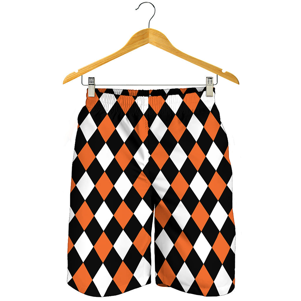 Orange Black And White Harlequin Print Men's Shorts