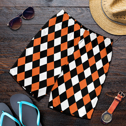 Orange Black And White Harlequin Print Men's Shorts