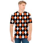 Orange Black And White Harlequin Print Men's T-Shirt