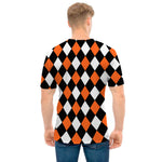Orange Black And White Harlequin Print Men's T-Shirt