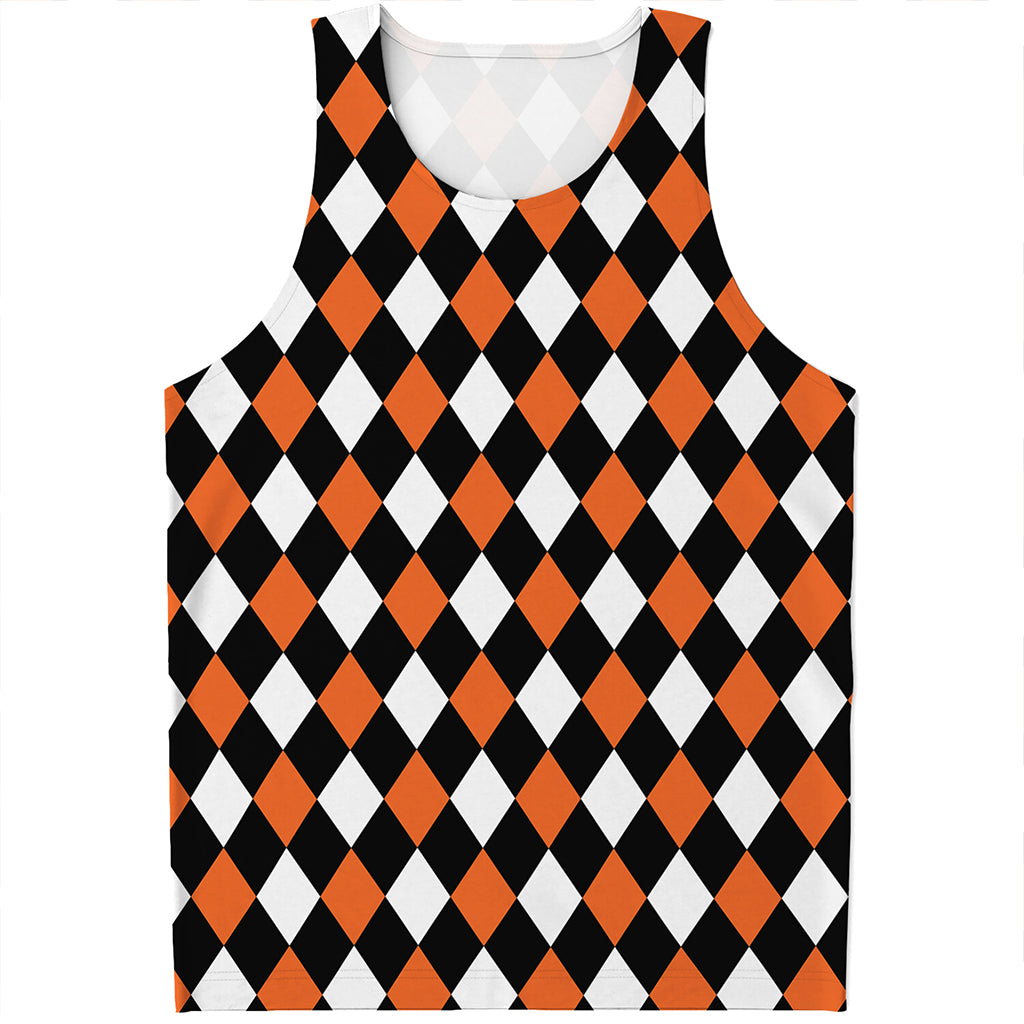 Orange Black And White Harlequin Print Men's Tank Top
