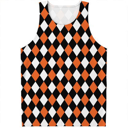 Orange Black And White Harlequin Print Men's Tank Top