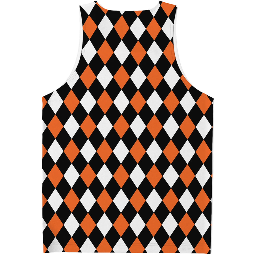 Orange Black And White Harlequin Print Men's Tank Top