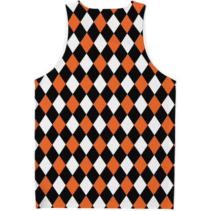 Orange Black And White Harlequin Print Men's Tank Top