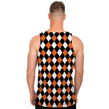 Orange Black And White Harlequin Print Men's Tank Top