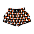 Orange Black And White Harlequin Print Muay Thai Boxing Shorts