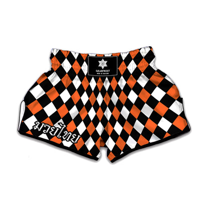 Orange Black And White Harlequin Print Muay Thai Boxing Shorts