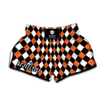 Orange Black And White Harlequin Print Muay Thai Boxing Shorts