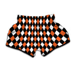 Orange Black And White Harlequin Print Muay Thai Boxing Shorts