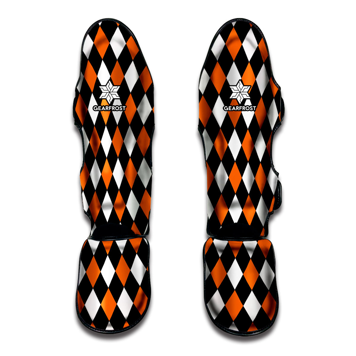 Orange Black And White Harlequin Print Muay Thai Shin Guard