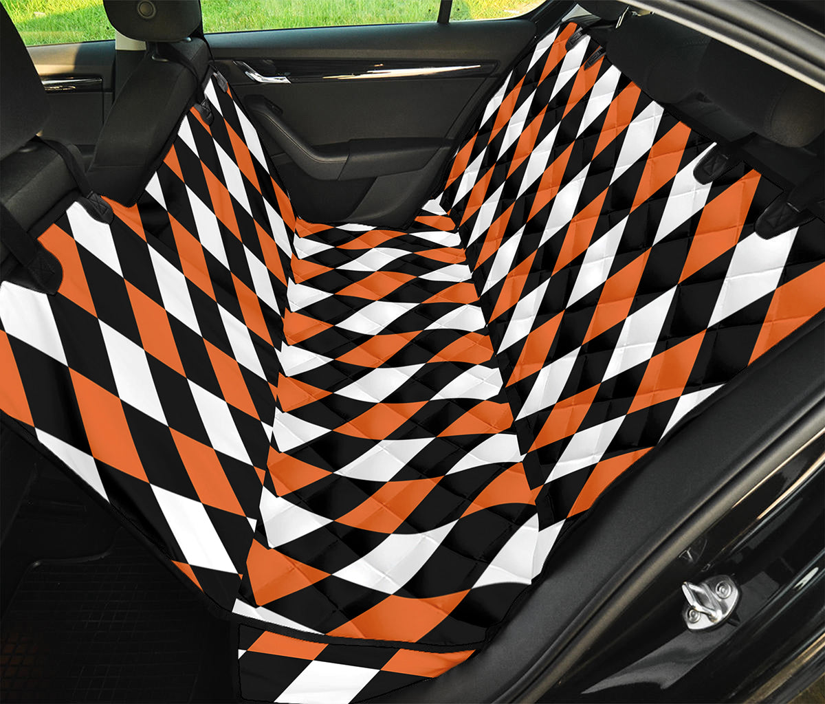 Orange Black And White Harlequin Print Pet Car Back Seat Cover