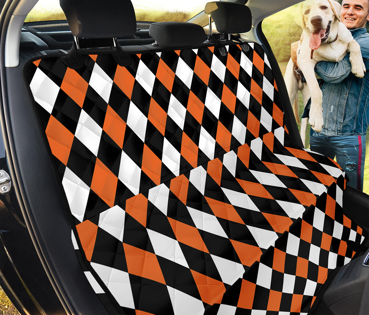 Orange Black And White Harlequin Print Pet Car Back Seat Cover