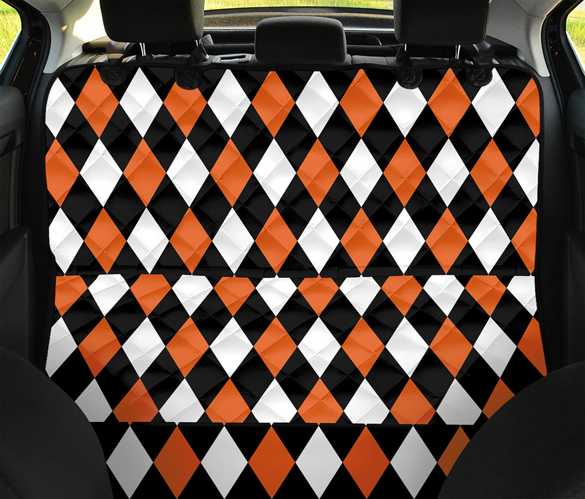 Orange Black And White Harlequin Print Pet Car Back Seat Cover