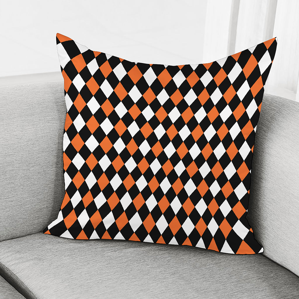 Orange Black And White Harlequin Print Pillow Cover
