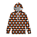 Orange Black And White Harlequin Print Pullover Hoodie