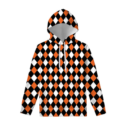 Orange Black And White Harlequin Print Pullover Hoodie