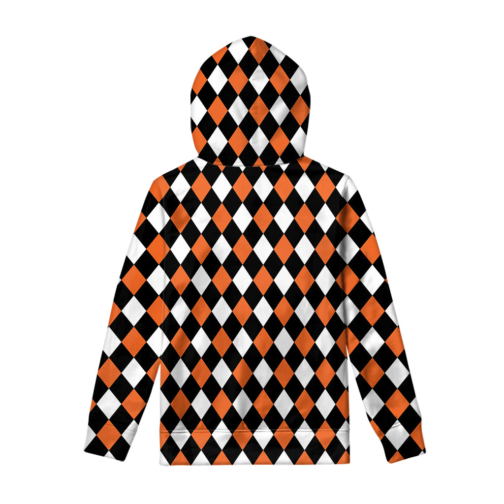 Orange Black And White Harlequin Print Pullover Hoodie