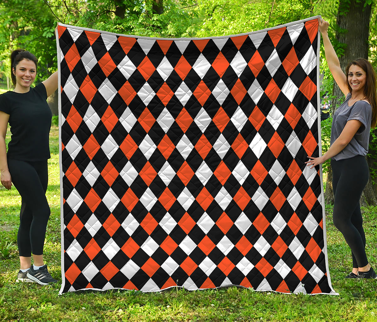 Orange Black And White Harlequin Print Quilt