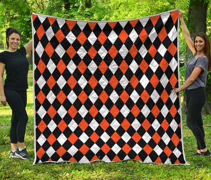Orange Black And White Harlequin Print Quilt