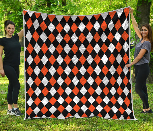 Orange Black And White Harlequin Print Quilt