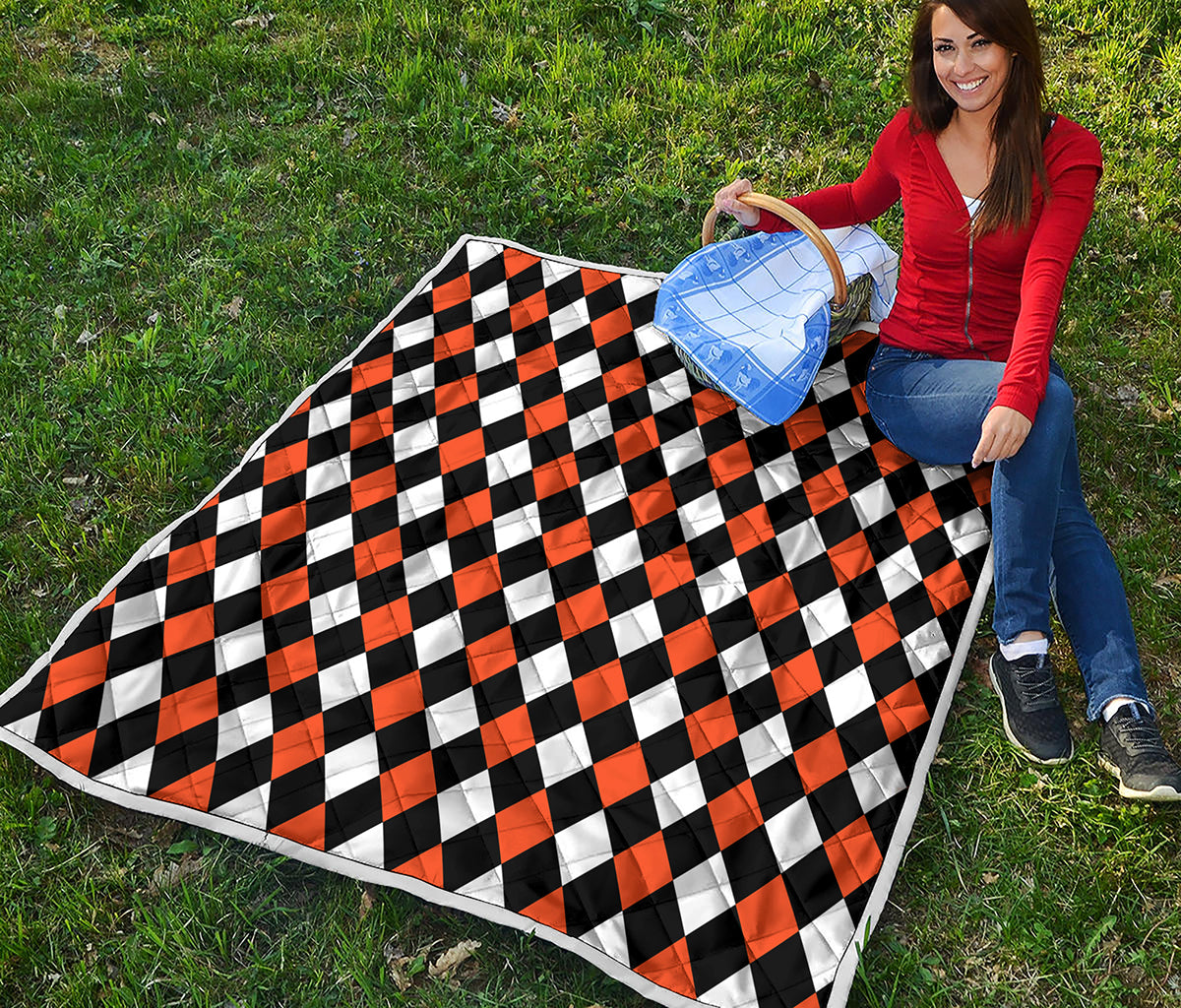 Orange Black And White Harlequin Print Quilt