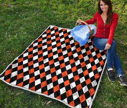 Orange Black And White Harlequin Print Quilt