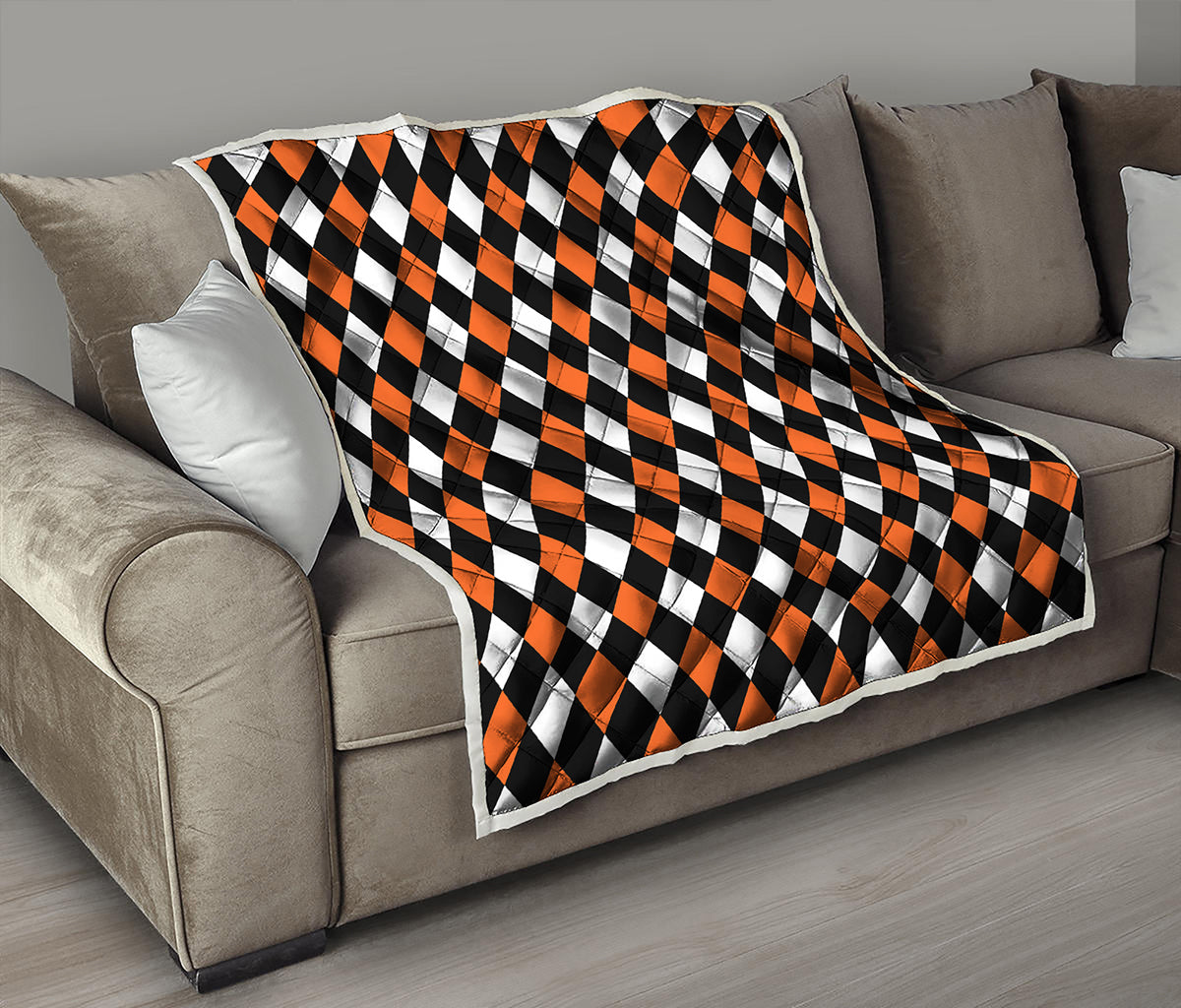 Orange Black And White Harlequin Print Quilt