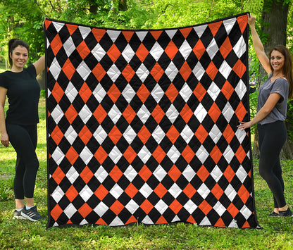 Orange Black And White Harlequin Print Quilt