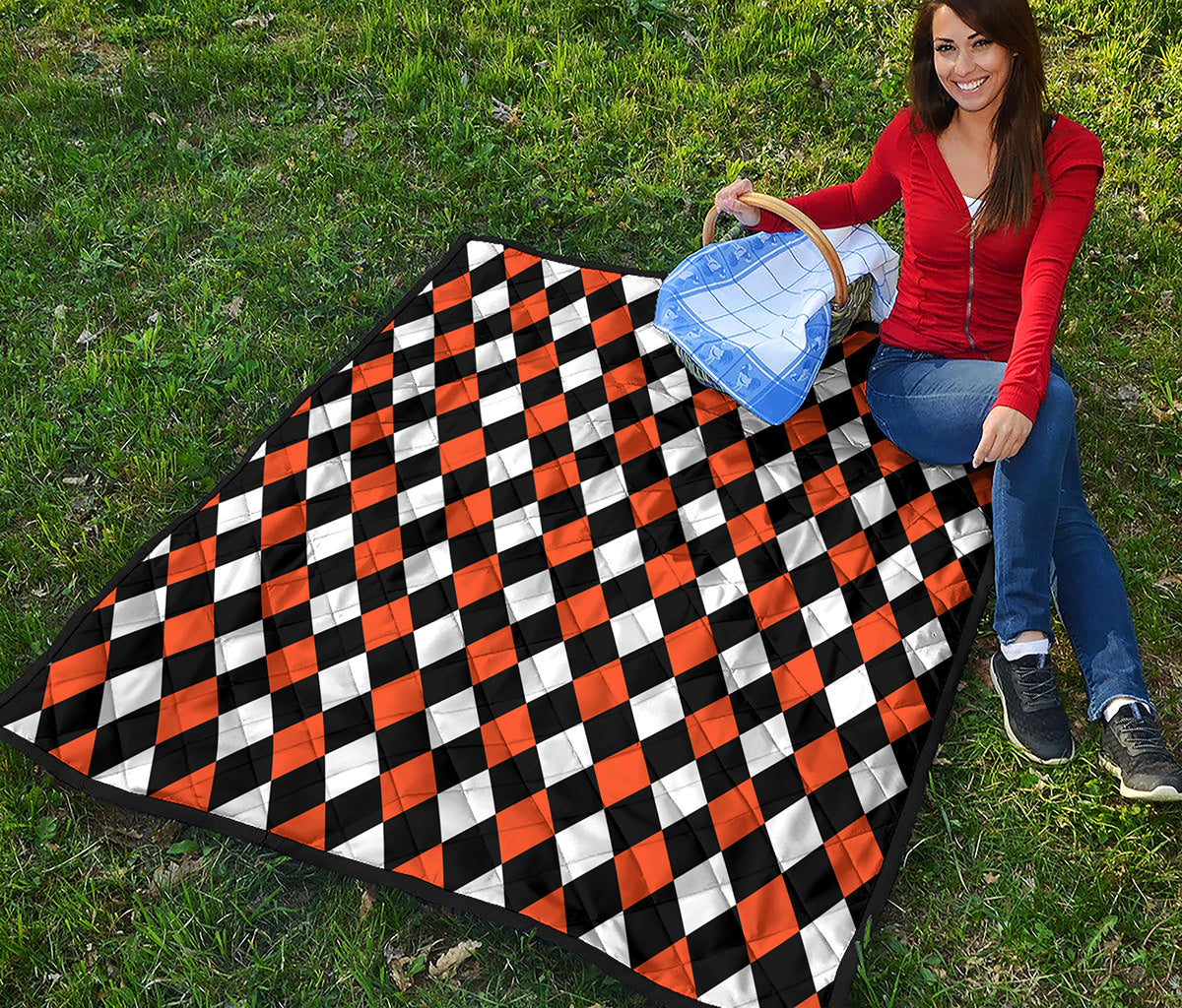 Orange Black And White Harlequin Print Quilt