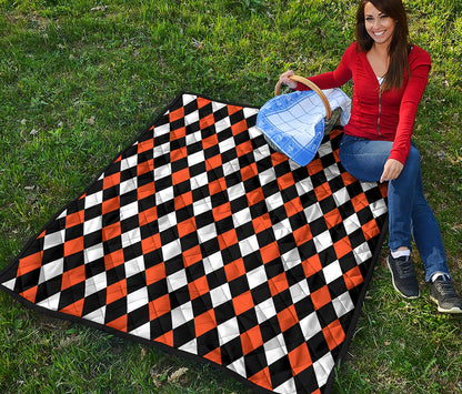 Orange Black And White Harlequin Print Quilt
