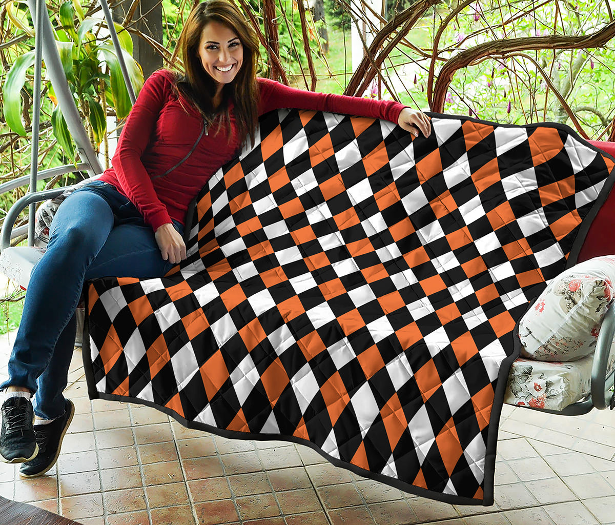 Orange Black And White Harlequin Print Quilt