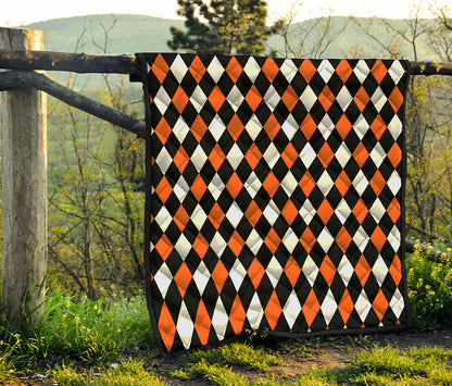 Orange Black And White Harlequin Print Quilt