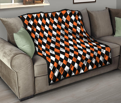 Orange Black And White Harlequin Print Quilt