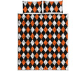 Orange Black And White Harlequin Print Quilt Bed Set