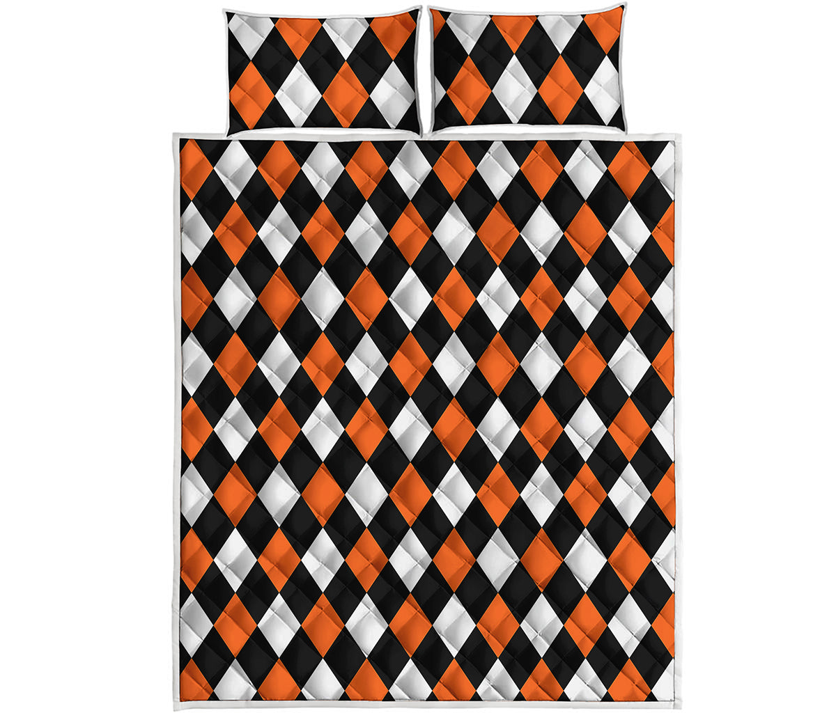 Orange Black And White Harlequin Print Quilt Bed Set