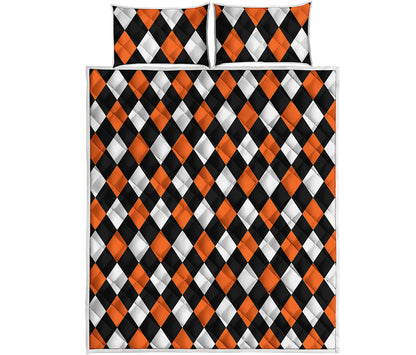 Orange Black And White Harlequin Print Quilt Bed Set