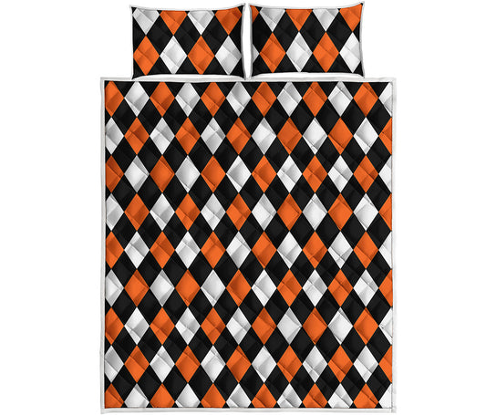 Orange Black And White Harlequin Print Quilt Bed Set