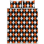 Orange Black And White Harlequin Print Quilt Bed Set