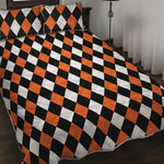 Orange Black And White Harlequin Print Quilt Bed Set