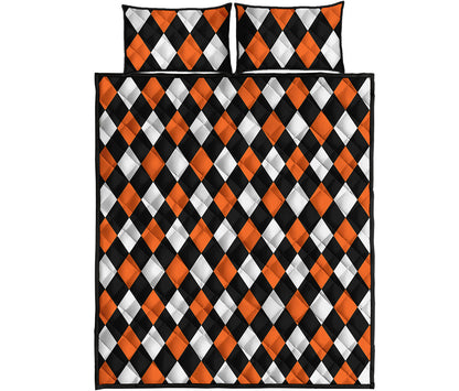 Orange Black And White Harlequin Print Quilt Bed Set