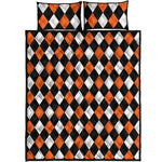 Orange Black And White Harlequin Print Quilt Bed Set
