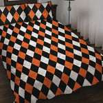 Orange Black And White Harlequin Print Quilt Bed Set