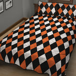 Orange Black And White Harlequin Print Quilt Bed Set