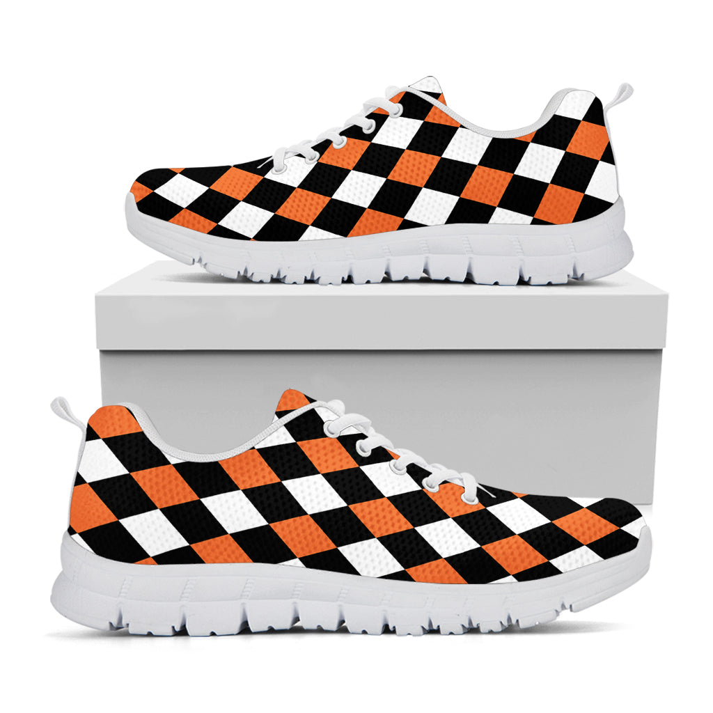 Orange Black And White Harlequin Print White Sneakers