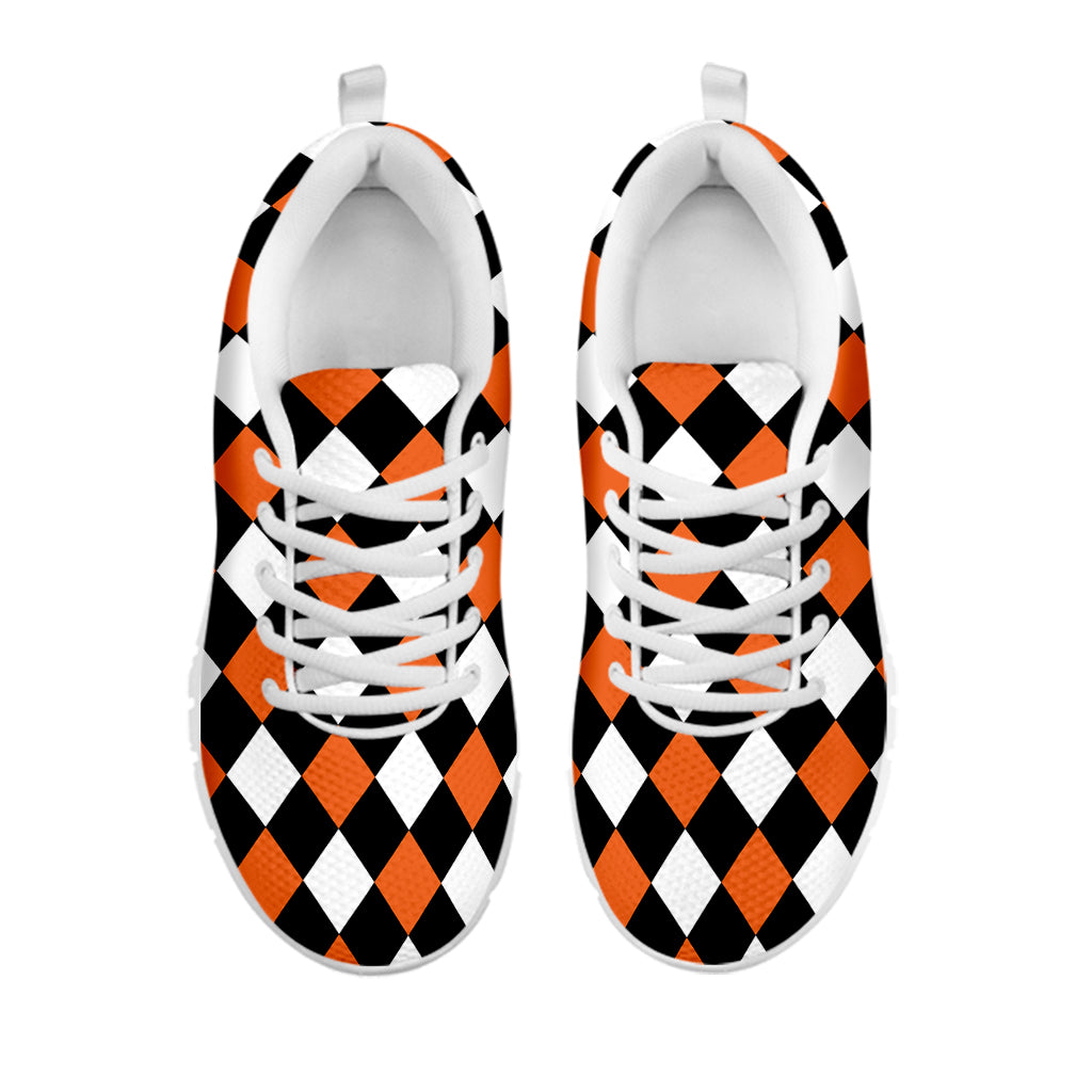 Orange Black And White Harlequin Print White Sneakers