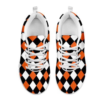 Orange Black And White Harlequin Print White Sneakers
