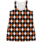 Orange Black And White Harlequin Print Women's Racerback Tank Top