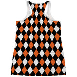 Orange Black And White Harlequin Print Women's Racerback Tank Top
