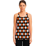 Orange Black And White Harlequin Print Women's Racerback Tank Top