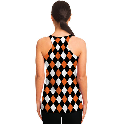 Orange Black And White Harlequin Print Women's Racerback Tank Top